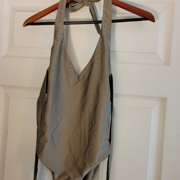 NWT Bellissima Swimsuit Size Small Platinum Khaki With Swarovski Elements - Picture 5 of 12